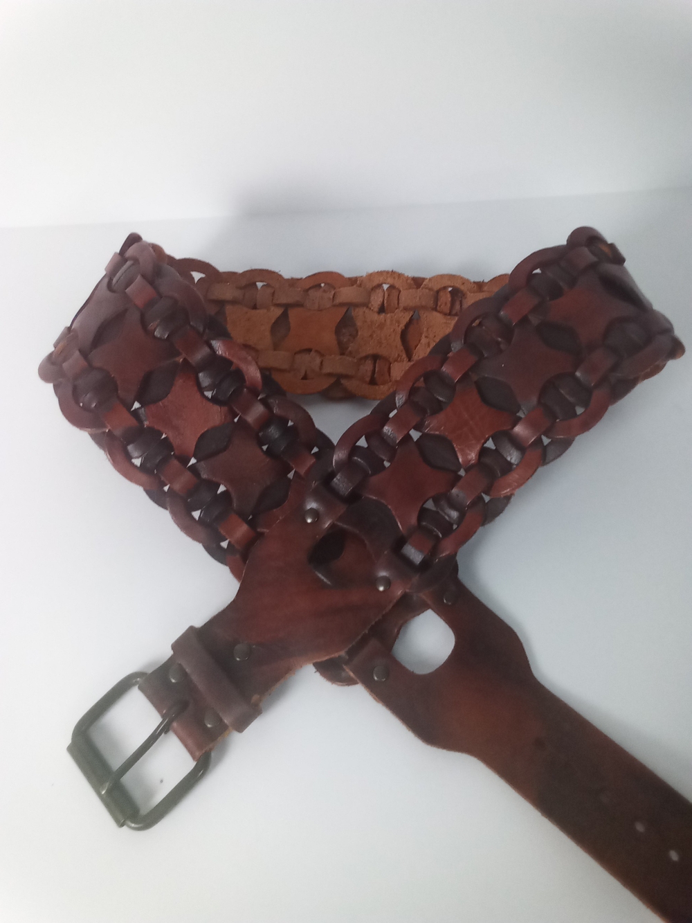 Free People Wax Plant Wide Braided Leather Belt XL Antique Brown Boho Western